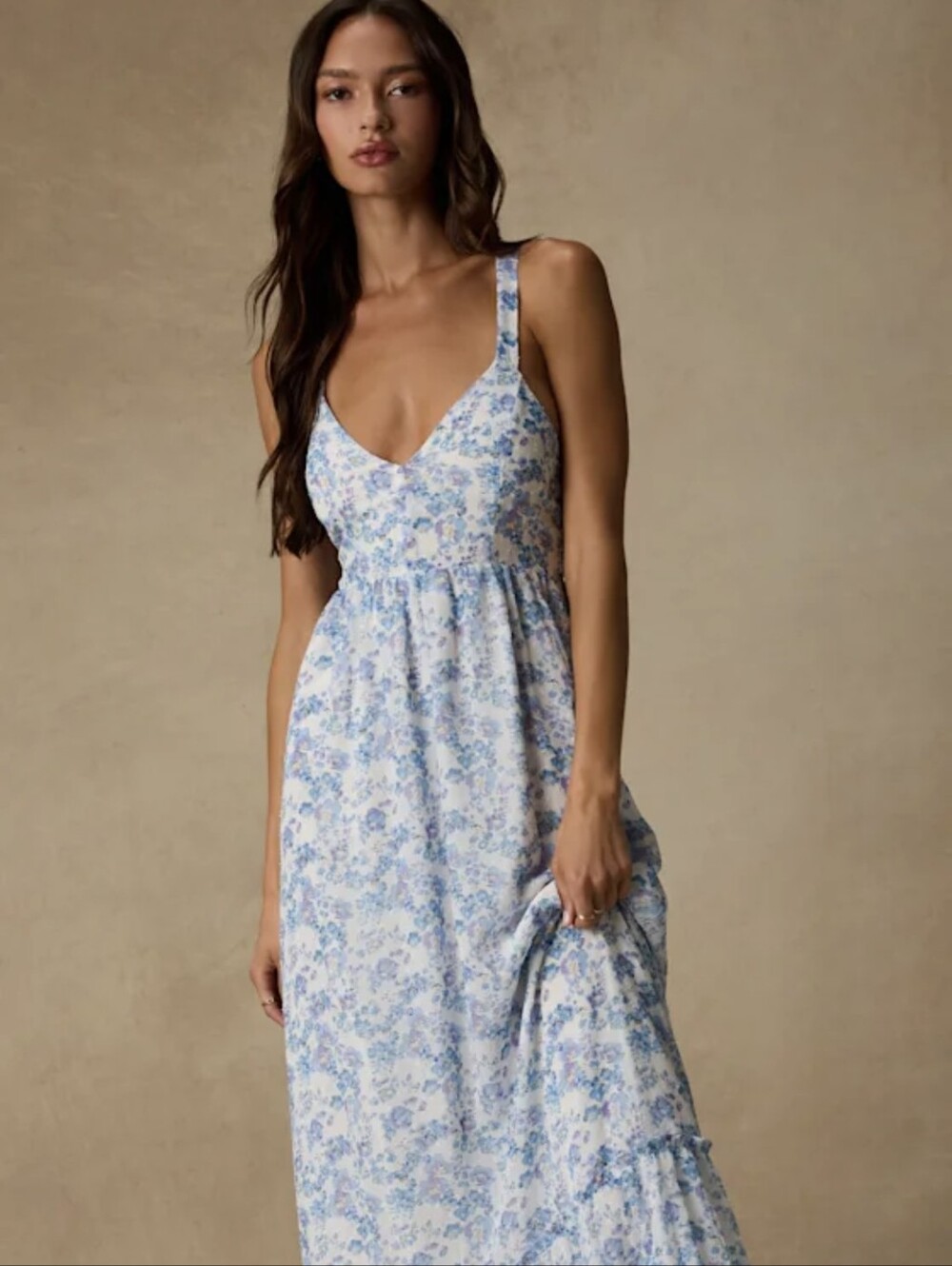 Lulu's,Blue Floral Maxi Sundress - Women's Sleeveless V-Neck, Size M - Picture 2 of 6